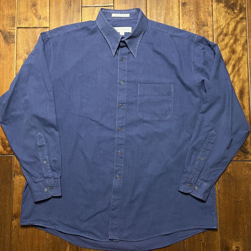 Perry Ellis Portfolio Button Down Shirt Mens Size XL 17.5 34/35 Blue Long Sleeve